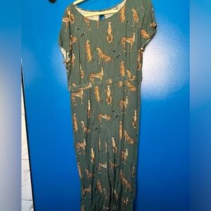 Cheetah and green linen-like jumpsuit